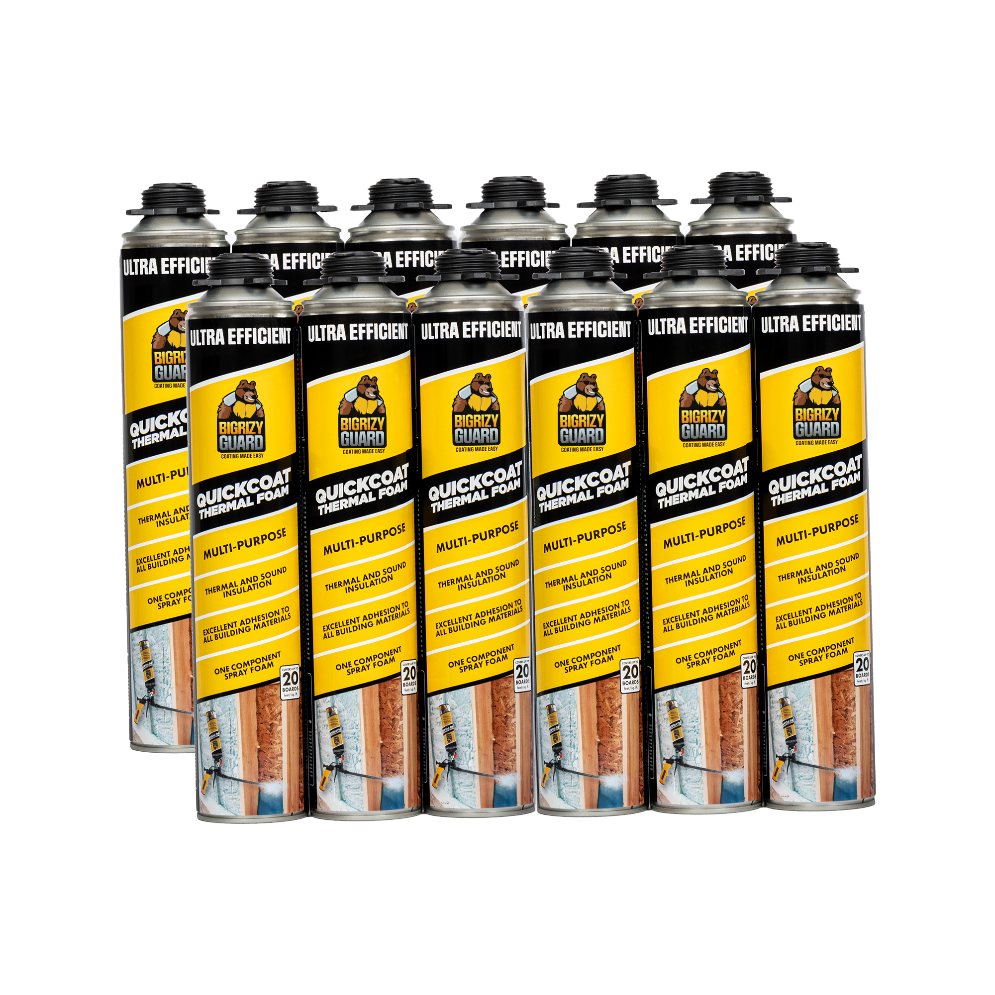 Bigrizy Guard Closed Cell Spray Foam Insulation - 32.8 oz Can, DIY Wide Polyurethane Expanding Sealant for Garage Door, Attic and Wall, Covers 240 Board Feet (12 Pack, Gun & Cleaner Not Included)