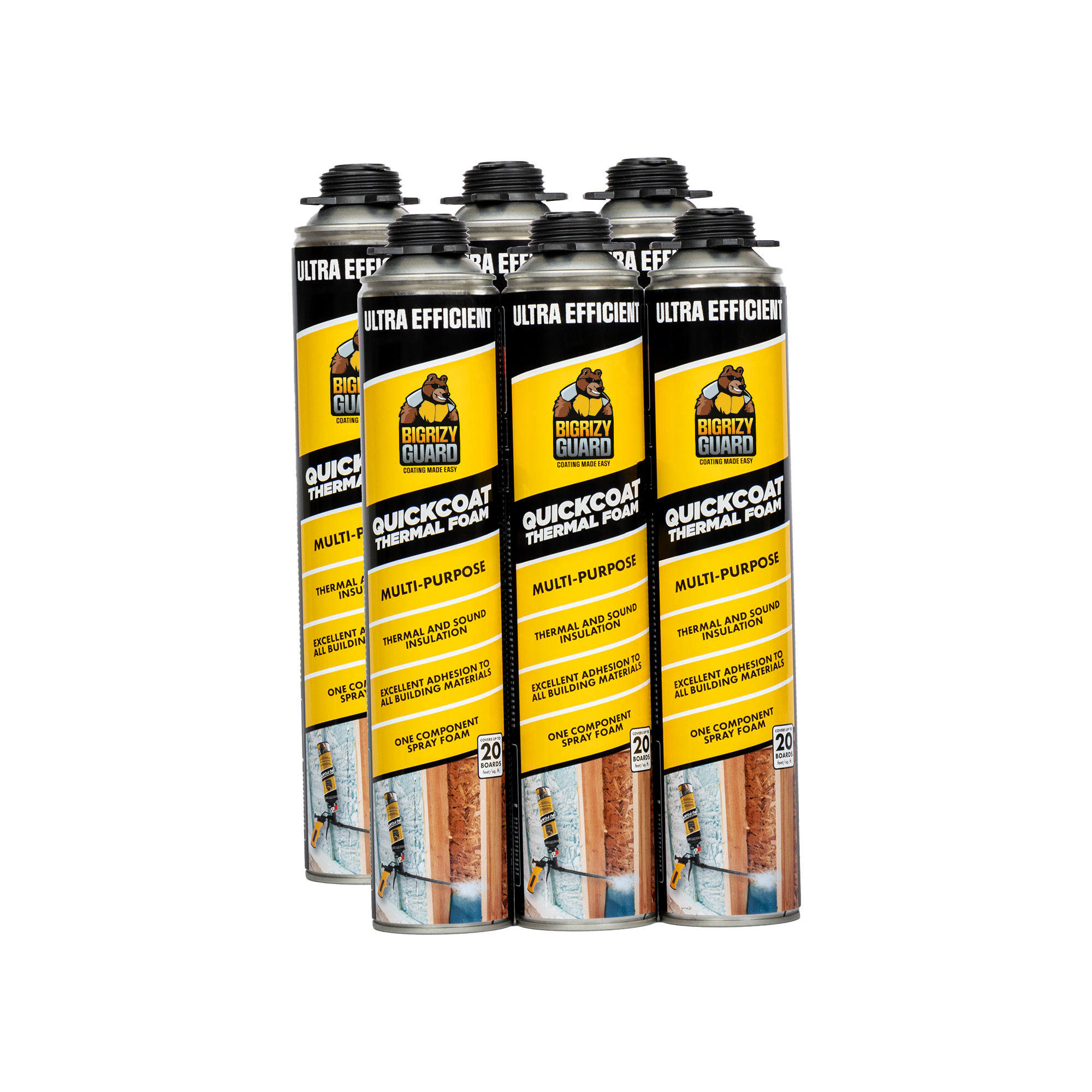 Bigrizy Guard Closed Cell Spray Foam Insulation - 32.8 oz Can, DIY Wide Polyurethane Expanding Sealant for Garage Door, Attic and Wall, Covers 120 Board Feet (6 Pack, Gun & Cleaner Not Included)