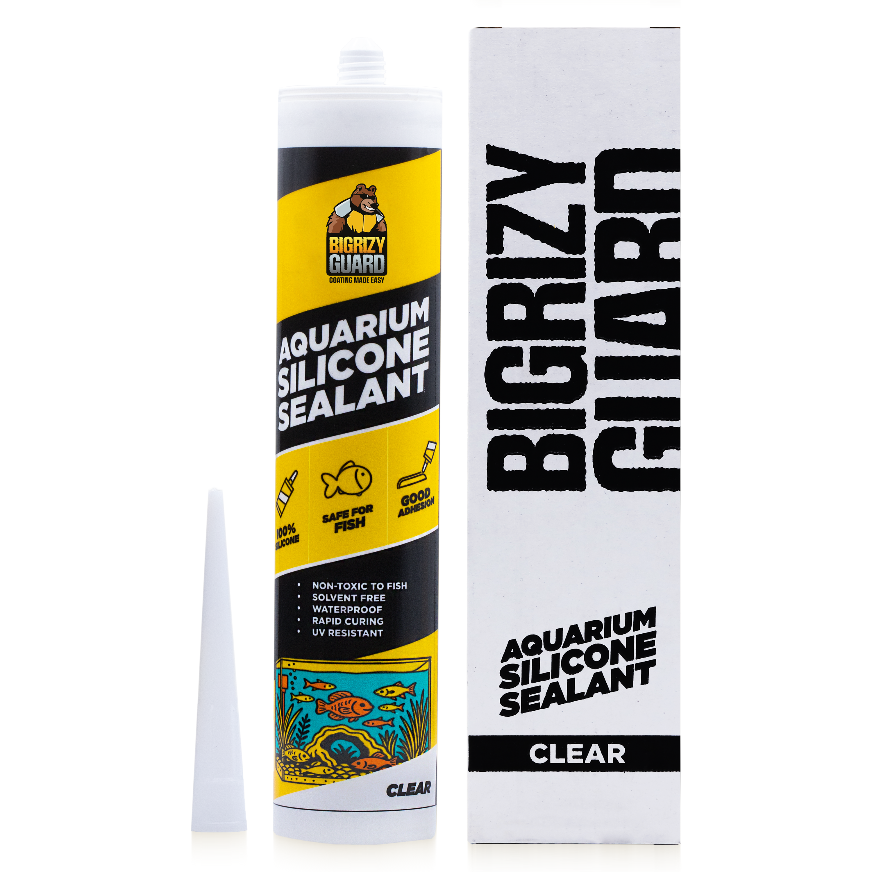 Bigrizy Guard Aquarium Silicone Sealant Clear 10.14 Fl oz Cartridge - Aquarium Safe Silicone for Fish & Plants, 100% Waterproof, Non-Toxic, Solvent Free, Strong Bond, Fast Curing, Transparent (1 Pack)