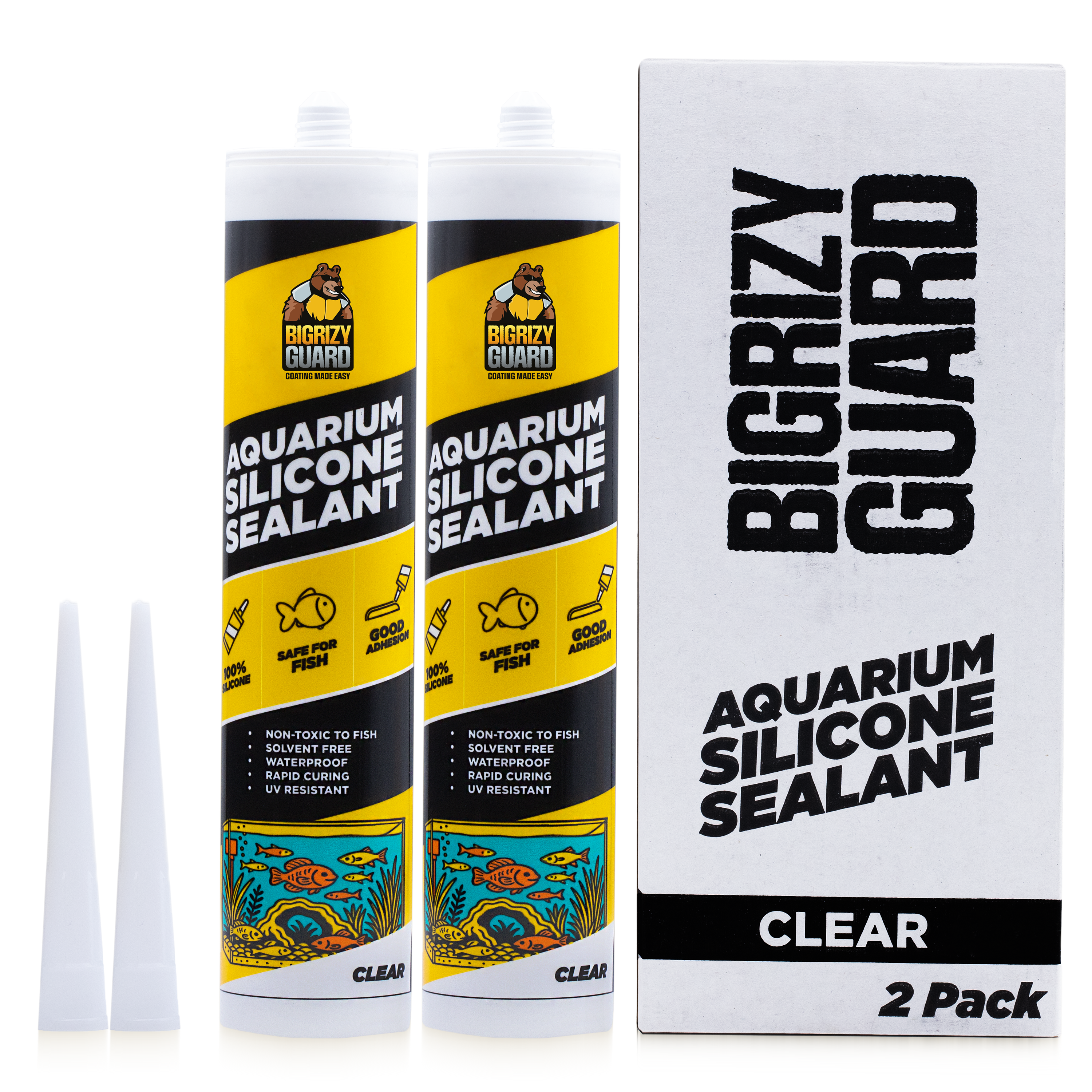 Bigrizy Guard Aquarium Silicone Sealant Clear 2x10.14 Fl oz Cartridge - Aquarium Safe Silicone for Fish & Plants, 100% Waterproof, Non-Toxic, Solvent Free, Strong Bond, Fast Cure, Transparent (2 Pack)